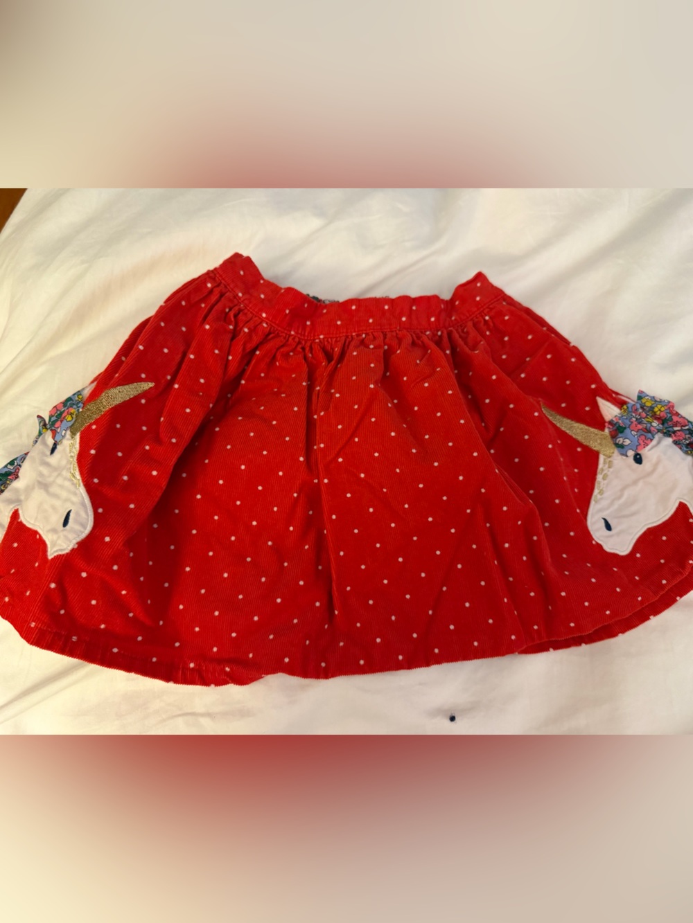 Mini Boden' Red Polka Dot Unicorn Corduroy Skirt